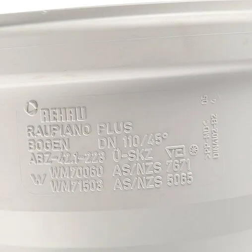 Отвод внутренний бесшумный D=110мм Угол 45° Rehau Raupiano Plus 11231361001