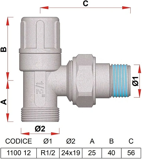 Вентиль запорный угловой M24x19 x ½"н Far FV 1100 C12