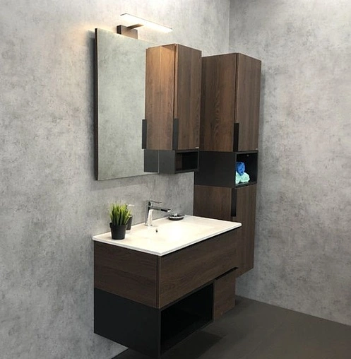 Тумба-умывальник подвесная Comforty Франкфурт 75 дуб шоколадно-коричневый/чёрный 00004150531CF