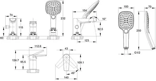 Смеситель на борт ванны на 3 отверстия Cersanit Moduo хром 64100