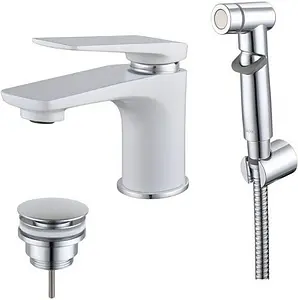 Смеситель для раковины с гигиеническим душем Lemark Allegro белый/хром LM5916CW Смеситель для раковины с гигиеническим душем Lemark Allegro белый/хром LM5916CW, 1