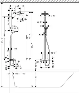 Душевая система с термостатом для ванны Hansgrohe Crometta E 240 1jet хром 27298000 Душевая система с термостатом для ванны Hansgrohe Crometta E 240 1jet хром 27298000, 5