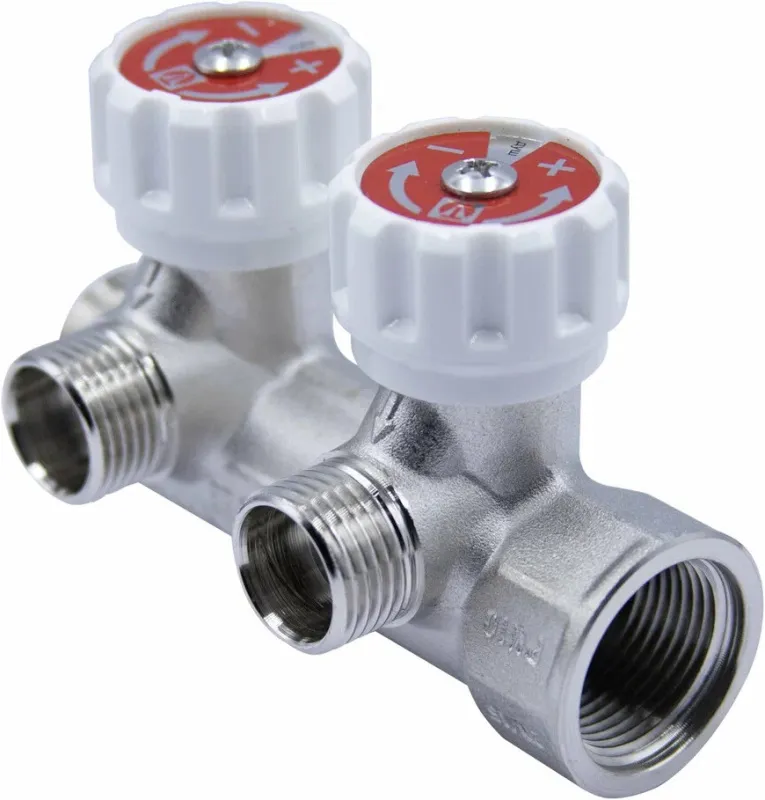 Коллектор регулирующий проходной 2 отвода ¾"в/н x ½"к Valtec VTc.570.N.0502 Коллектор регулирующий проходной 2 отвода ¾"в/н x ½"к Valtec VTc.570.N.0502, 1