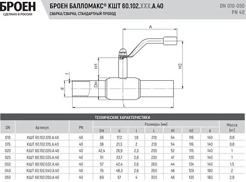 Кран шаровый под приварку Ду25 Ру40 Broen БАЛЛОМАКС КШТ 60.102.025.А.40