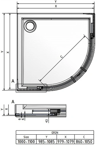 Душевое ограждение 1000x1000мм прозрачное стекло Roltechnik Elegant Neo Line GR2N/1000 187-1100000-00-02