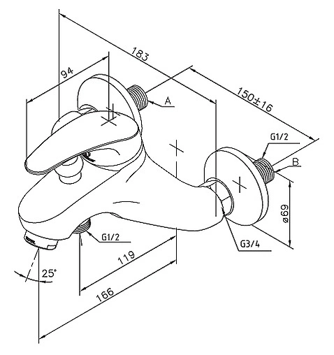 Смеситель для ванны Damixa Lyra хром 511000000 Смеситель для ванны Damixa Lyra хром 511000000
