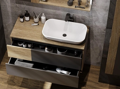 Тумба-умывальник подвесная Aquaton Терра 105 дуб кантри/антрацит 1A2469K0TEKA0