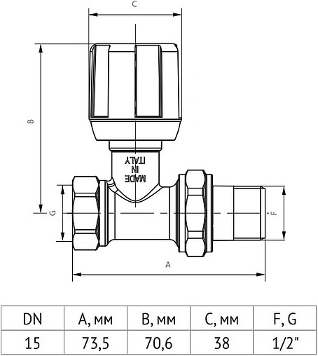 Вентиль регулирующий прямой ½" в/н Uni-Fitt 150N2000 Вентиль регулирующий прямой ½" в/н Uni-Fitt 150N2000