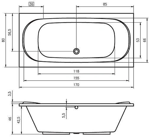 Ванна акриловая Riho TAURUS 170x80 BC0700500000000