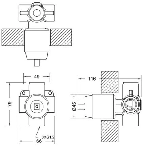Скрытая часть смесителя для 1 потребителя Bravat Built-in D999BW-ENG