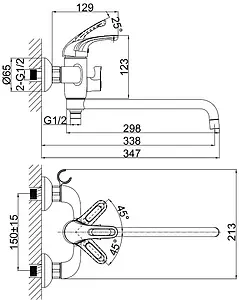 Смеситель для ванны с длинным изливом D&K Rhein Eucharius хром DA1373301 Смеситель для ванны с длинным изливом D&K Rhein Eucharius хром DA1373301, 2