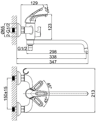 Смеситель для ванны с длинным изливом D&amp;K Rhein Eucharius хром DA1373301