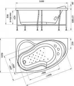 Ванна акриловая Radomir Амелия 160х105 L 1-01-0-1-1-017, 2