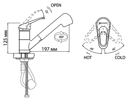 Смеситель для кухни с выдвижным изливом Omoikiri Takayama-S хром 4994156