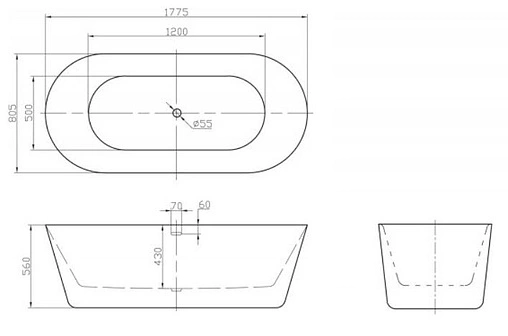 Ванна акриловая отдельностоящая BelBagno 177x80 BB306-1775