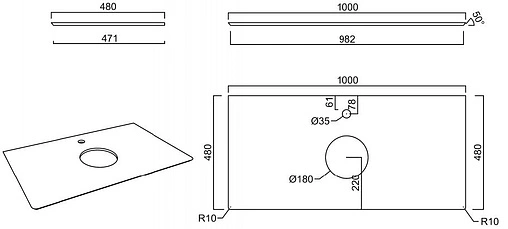 Столешница для накладных раковин Kerama Marazzi Plaza Modern PL1 100 парк роз PL1.VT95\100