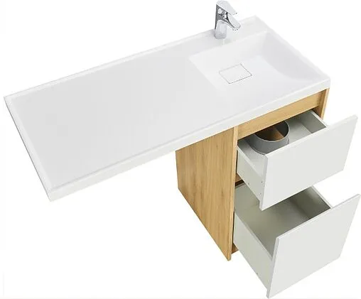 Тумба-умывальник напольная над стиральной машиной Aquaton Лондри 105 R дуб сантана/белый 1A2670K2LH0C0+