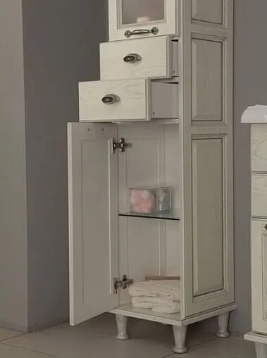 Шкаф-пенал напольный Aquaton Жерона 35 L белое серебро 1A158903GEM2L