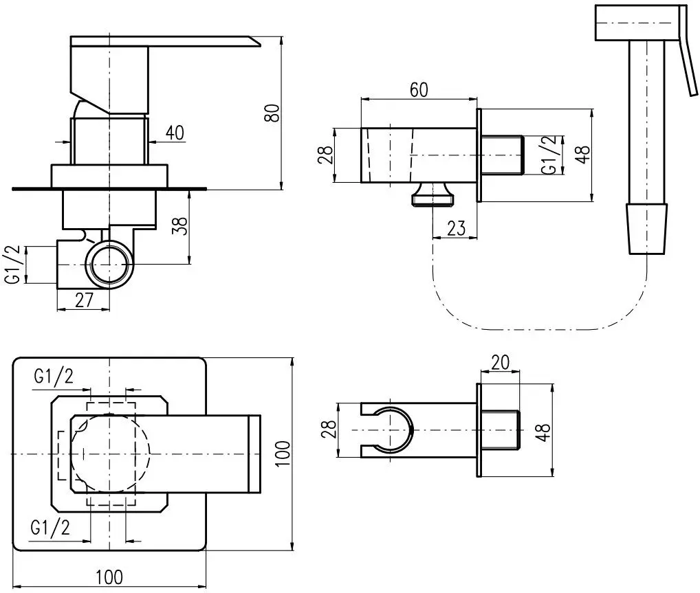 Гигиенический душ со смесителем Rav Slezak Loira хром LR542/1, 2