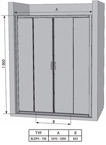 Дверь в нишу 1900мм прозрачное стекло Ravak Blix BLDP4-190 0YVL0100Z1