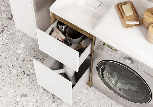 Тумба-умывальник напольная над стиральной машиной Aquaton Лондри 105 L дуб кантри/белый 1A2670K2LHDY0+