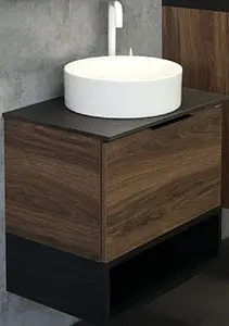 Тумба-умывальник подвесная Comforty Штутгарт 60 дуб тёмно-коричневый/чёрный 00-00001698CF, 1
