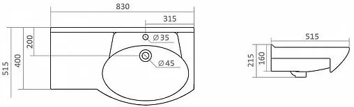 Раковина Santek Коралл 83 R белый 1WH110228 Раковина Santek Коралл 83 R белый 1WH110228