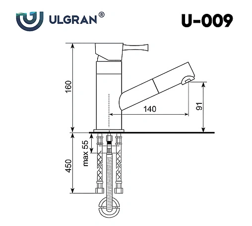 Смеситель для кухни с выдвижным изливом Ulgran антрацит U-009-343