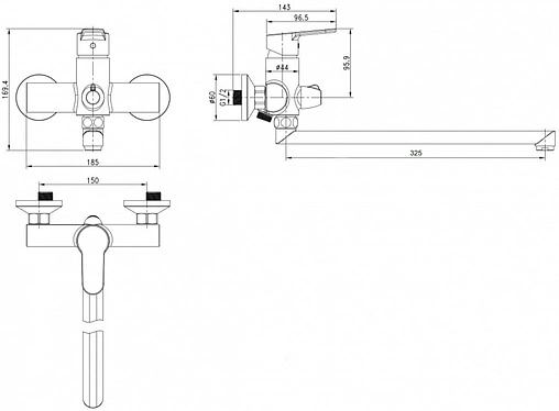 Смеситель для ванны с длинным изливом Swedbe Olymp хром 1850