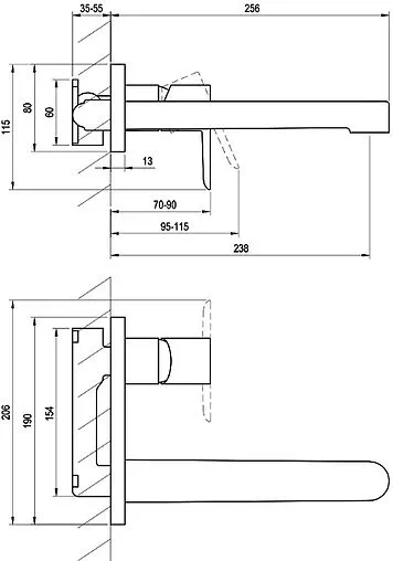 Смеситель для раковины из стены Ravak Puri хром X070146 Смеситель для раковины из стены Ravak Puri хром X070146