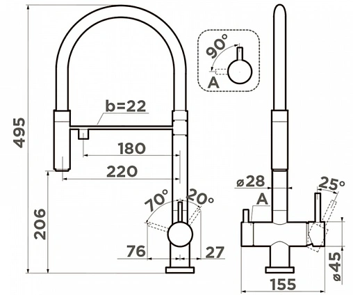 Смеситель для кухни с подключением к фильтру Omoikiri Kanto-BN-WH нержавеющая сталь/белый 4994298