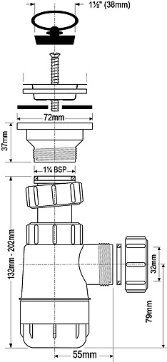 Сифон бутылочный для раковины Mc Alpine белый MRW2L