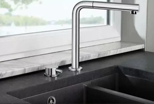 Смеситель для кухни с выдвижным изливом для установки перед окном Franke Active Window нержавеющея сталь 115.0486.979
