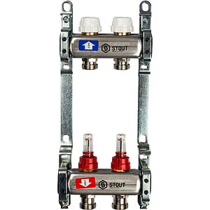 Группа коллекторная с расходомерами 2 отвода 1&quot;в/в x ¾&quot;ек Stout SMS 0917 000002, 1