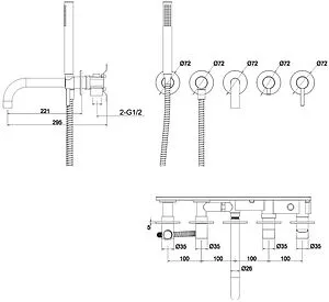 Смеситель для ванны скрытого монтажа WHITECROSS Y gold золото Y1240GL Смеситель для ванны скрытого монтажа WHITECROSS Y gold золото Y1240GL, 2