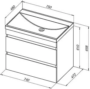 Тумба-умывальник подвесная Aquanet Нота New 75 дуб светлый 00334198+00204118 Тумба-умывальник подвесная Aquanet Нота New 75 дуб светлый 00334198+00204118, 2