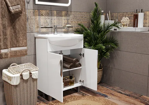 Тумба-умывальник напольный Айсберг Стандарт 60 белый DA2403T+4607152361513