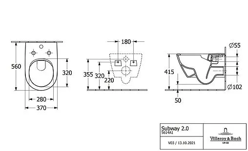 Унитаз подвесной безободковый Villeroy&amp;Boch Subway 2.0 белый 5614A101