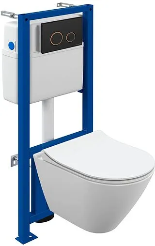 Комплект 6 в 1 Cersanit City Smart CO DPL EO slim LP/Link Pro/Twins 68308 с кнопкой Twins черный матовый с рамкой золото LP
