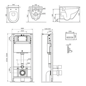 Комплект 6 в 1 Am.Pm Spirit 2.0 FlashClean IS450A38.701700 с кнопкой черный матовый, 2