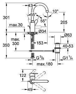 Смеситель для раковины Grohe Eurostyle Cosmopolitan хром 23043002, 2