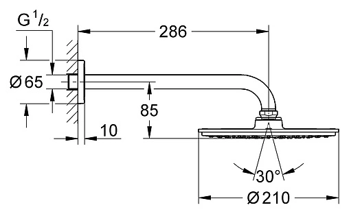 Лейка верхнего душа с настенным креплением Grohe Rainshower Cosmopolitan 210 хром 26052000