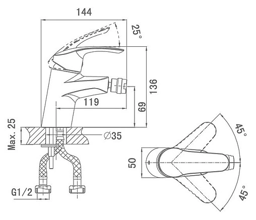 Смеситель для биде D&amp;K Augsburg Bayern хром DA1122201