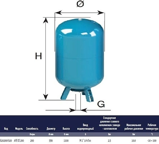 Гидроаккумулятор CIMM AFE CE 200л 10 бар 620200/020