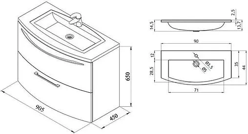 Тумба-умывальник подвесная Aquanet Лонг 120 белый глянец 00187921+НФ-00006753