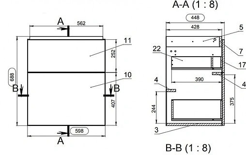 Тумба под умывальник Cersanit Smart 60 белый/ясень B-SU-SMA-CO60/Wh