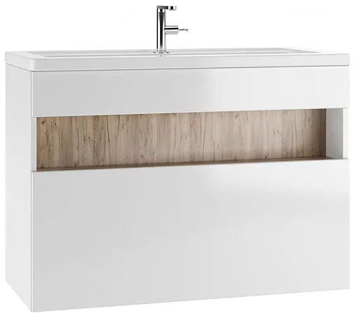 Тумба-умывальник подвесная Домино Fortuna 100 белый/дуб вотан DF3104T+4640021065204