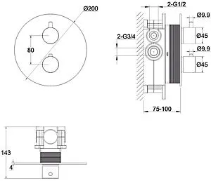 Термостат для 2 потребителей WHITECROSS Y gold золото Y1236GL, 2