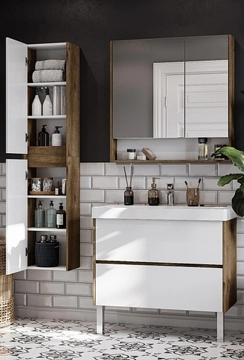 Шкаф-зеркало Aquaton Сканди 90 белый/дуб рустикальный 1A252302SDZ90