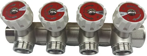 Коллектор регулирующий проходной 4 отвода 1&quot;в/н x ¾&quot;ек Valtec VTc.570.NE.0604